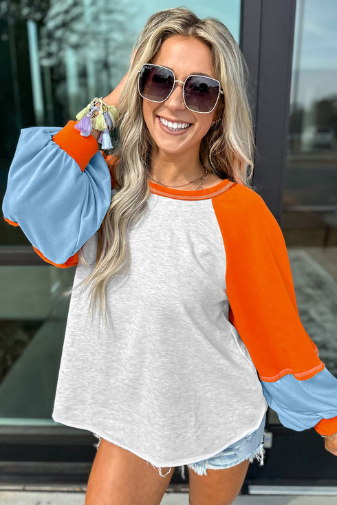Weekend Vibe Color Block Raglan Sleeve Loose Fit Casual Top